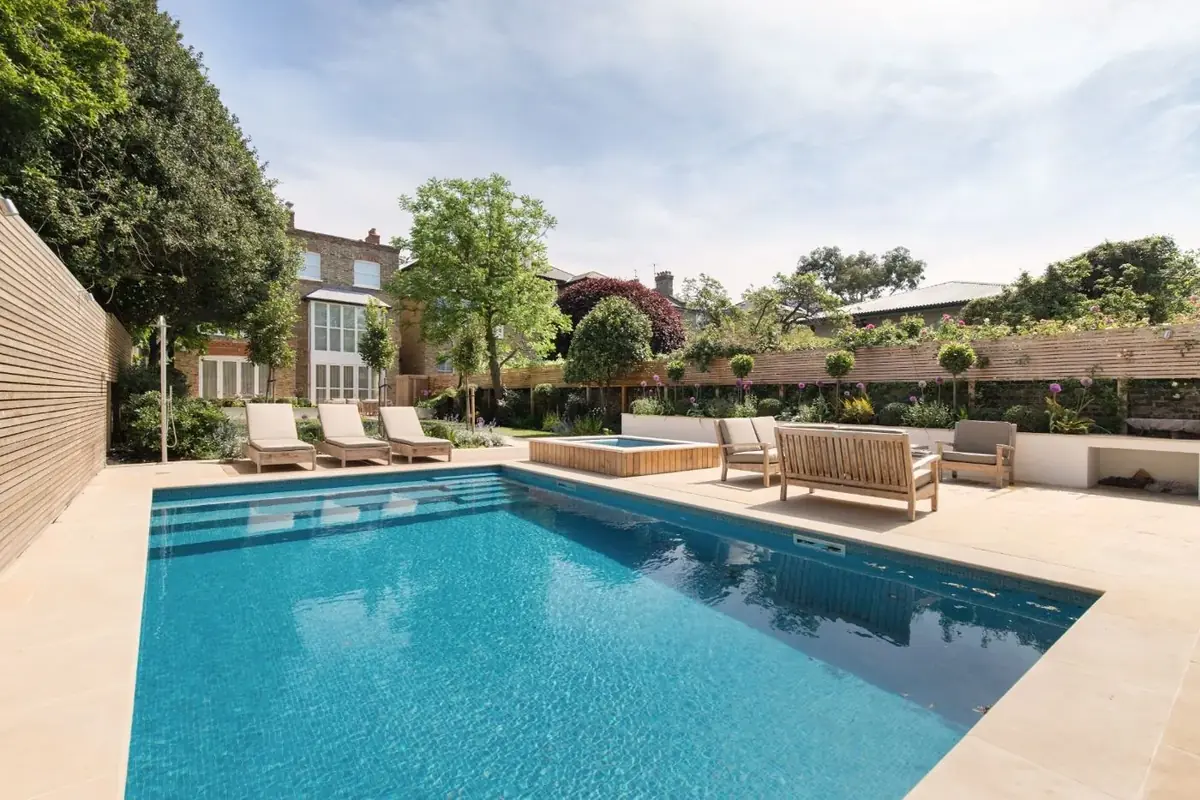 Macaulay Road swimming pool and landscaped garden, finished