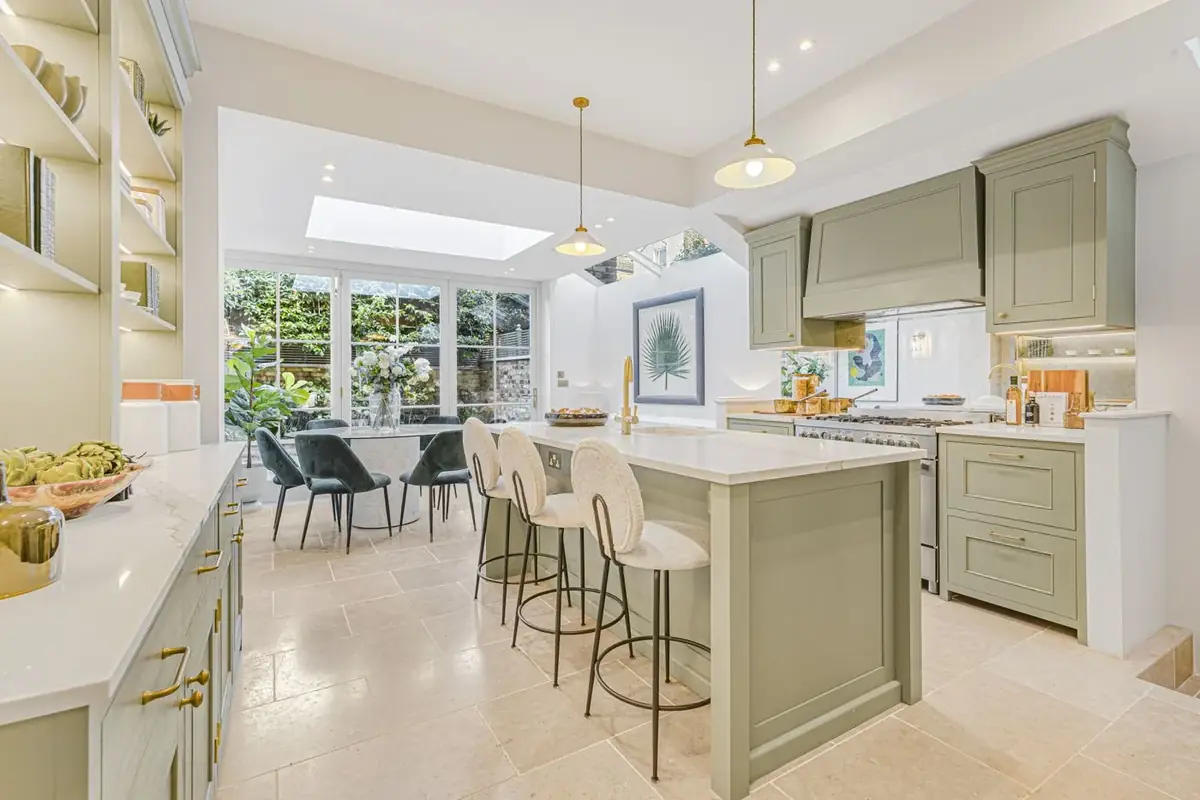 Oakbury Road kitchen and dining room in the new rear extension after renovation
